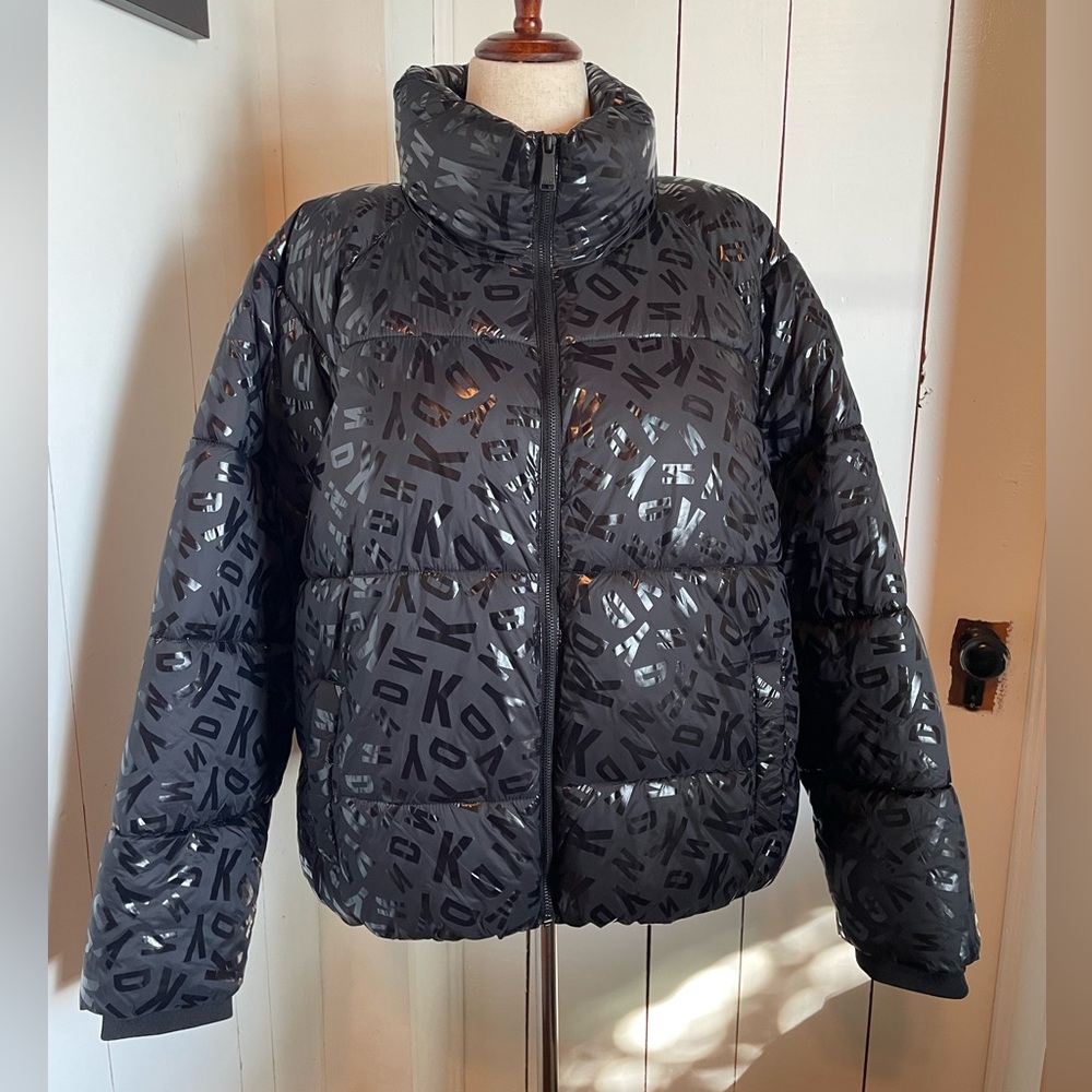 DKNY Black Patterned Puffer Jacket